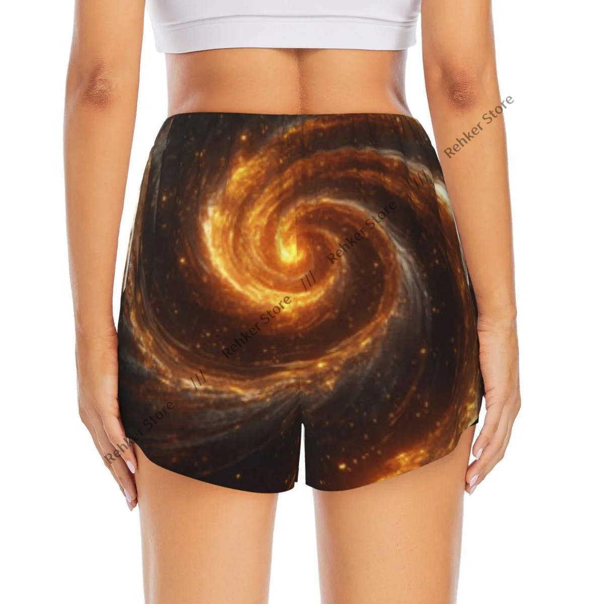 추상 소용돌이 여성용 더블 레이어 속건성 운동 반바지 야외 레저 러닝 피트니스 운동 스포츠