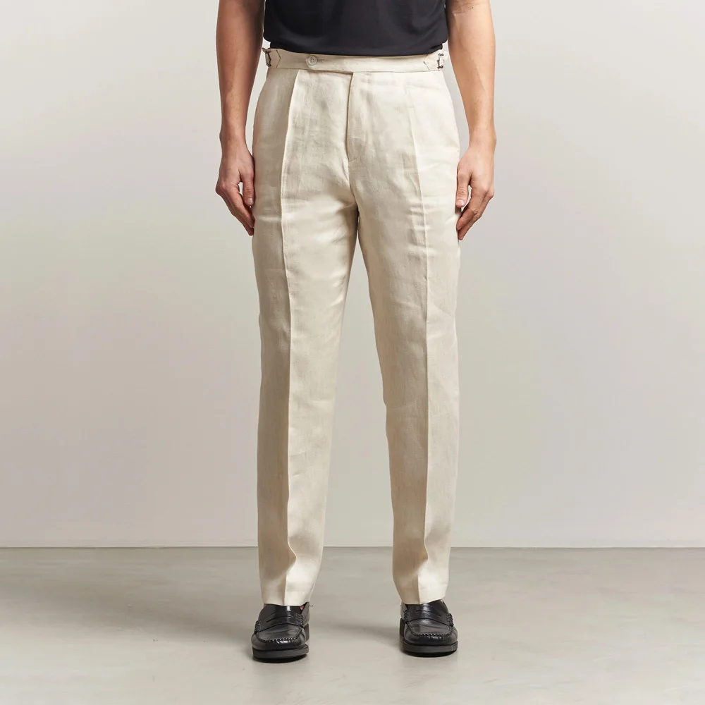 

Classic Men's Pants for Man Casual Straight-Leg Solid Color Business Lightweight Linen Trousers Work Trouser Tailoring Clothing