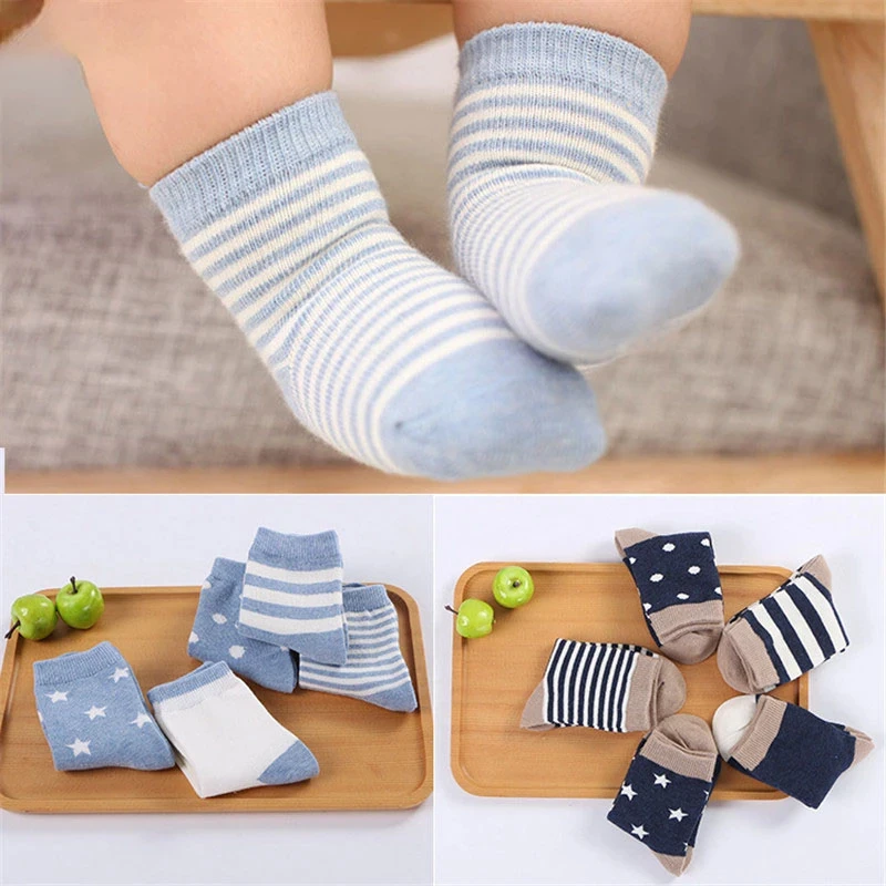 Calcetines de algodón a rayas para niños y niñas, medias de tubo medio, a la moda, para primavera y otoño, 5 pares