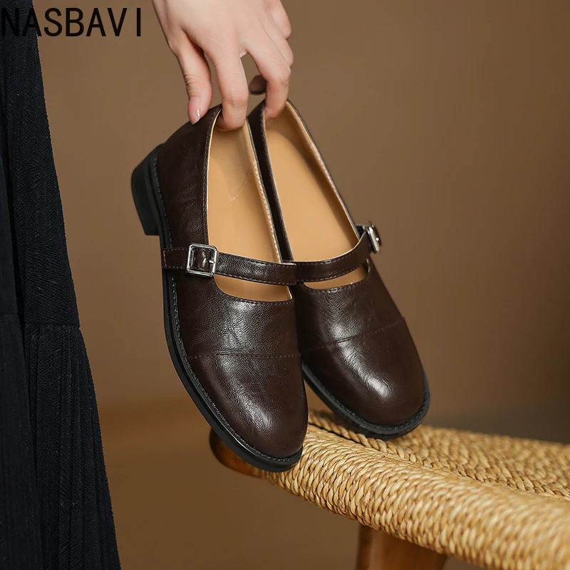 

NASBAVI Loafers Shoes for Women Flats Casual Genuine Leather Flat Student Footwear Creepers Oxfords Shoes Girl Large Size 34-43