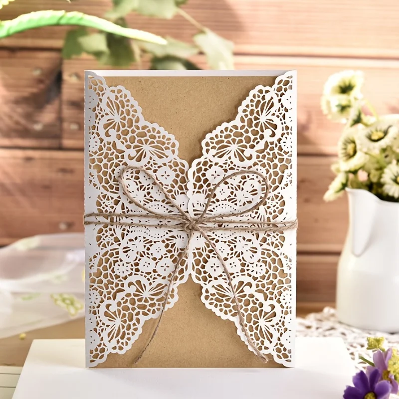 10pcs Laser Cut Wedding Invitations Cards Tags Vintage Wedding Bridal Gift Greeting Card Event Party Birthday Deccor Supplies