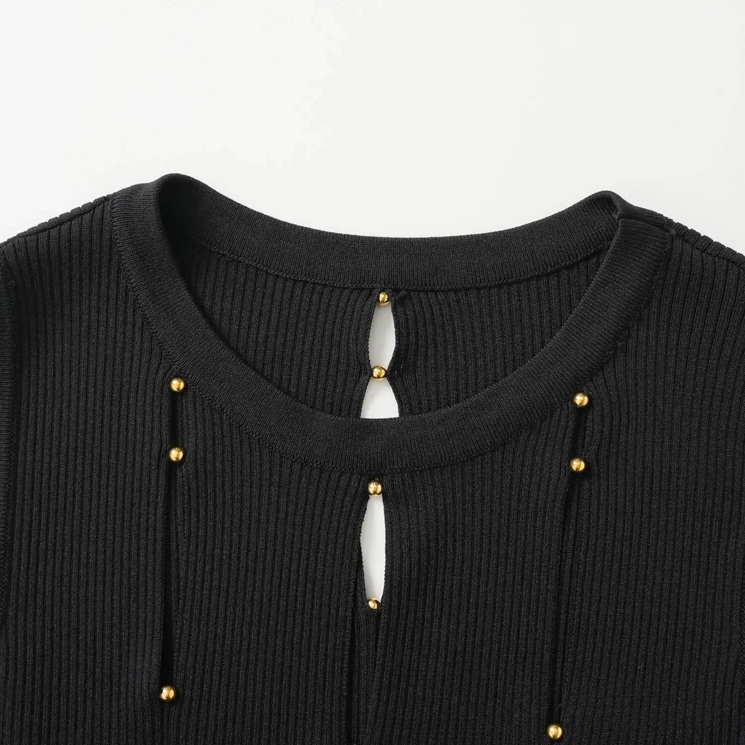 LEOSOXS 2025 ฤดูใบไม้ผลิ ฤดูร้อน เสื้อผ้าผู้หญิง เสื้อแขนกุดถักไหมพรม ชุดเดรสยาว คอทรงโอ ชุดเดรสยาวพู่ห้อย ชุดเดรสทำงานสุภาพสตรี