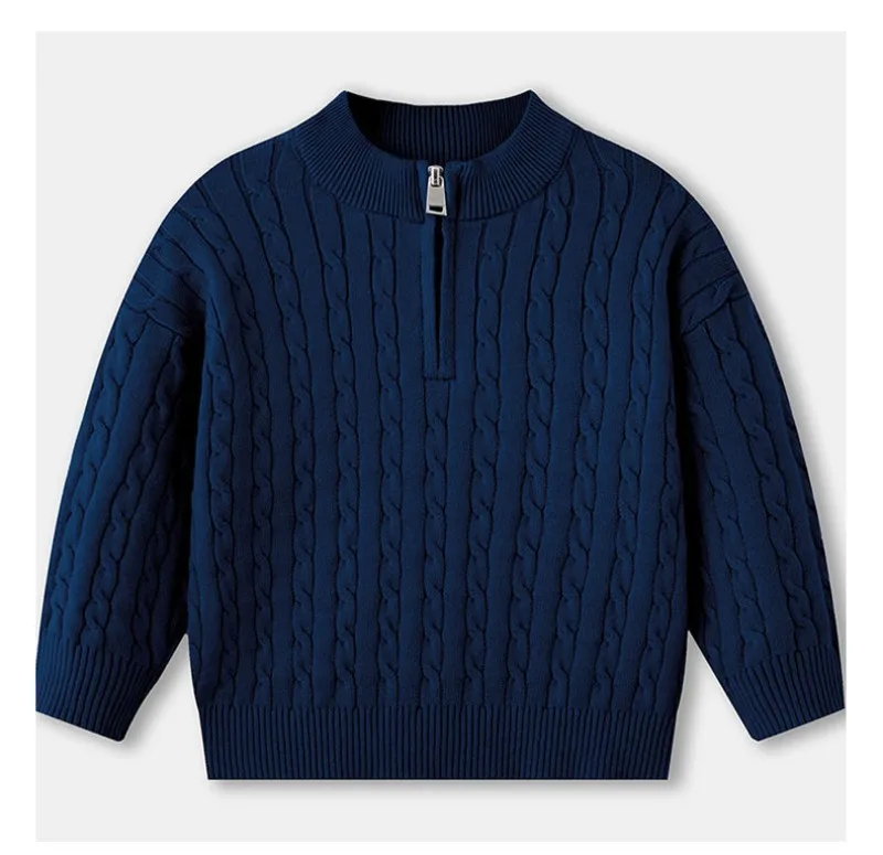 UNITIM Herbst 2-12 Jahre Kinder Jungen Pullover mit Stehkragen, Kinder Jungen Zopfmuster Pullover, einfache Langarm-Oberteile für Kleinkinder und Babys – Detail 25