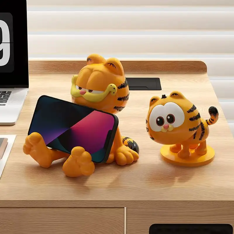 Soporte de teléfono de resina con diseño de Garfield, caricatura animada, lindo, kawaii, decoración para el hogar, sala de estar, dormitorio, adorno de escritorio, venta al por mayor