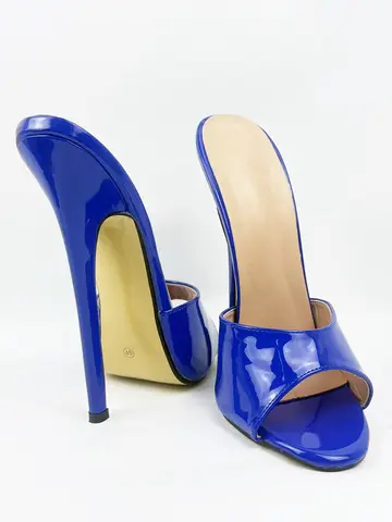 2025 Sexy Deep Blue Summer Tacchi alti Europa e America Pantofole con tacco ultra alto 18CM Stiletto Donna Scarpe fetish Sandali scorrevoli