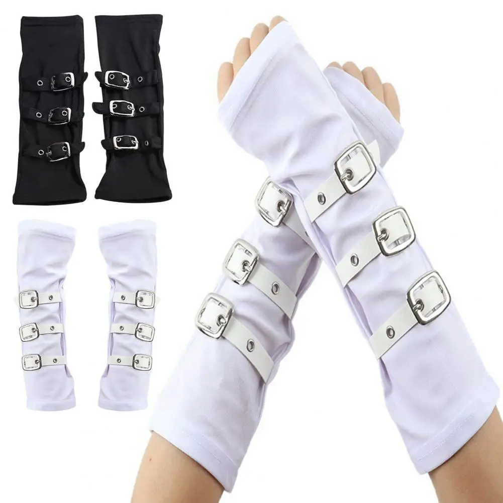 Goth Arm Warmers Fingerless Gloves Women Punk Metal Buckle Arm Warmers Gothic Steampunk Arm Sleeves Cosplay Party Accessories - view 3
