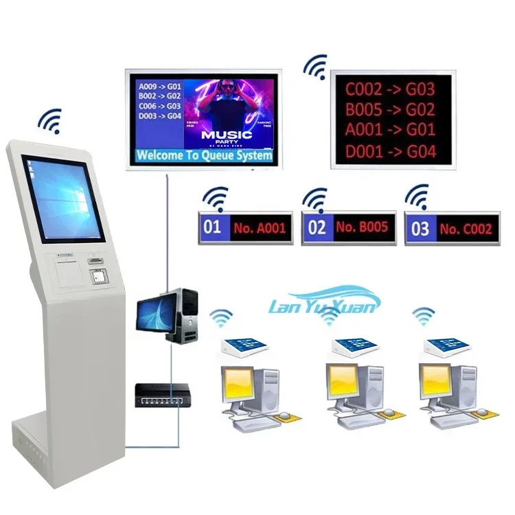 Ticket issuing kiosk queue management Wired type queue calling system for hospital clinic use