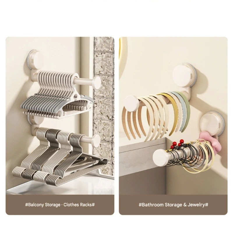 D5BE No Drill Wall Storage Rack Foldable Drying Rack Suction Cup Hook Removable