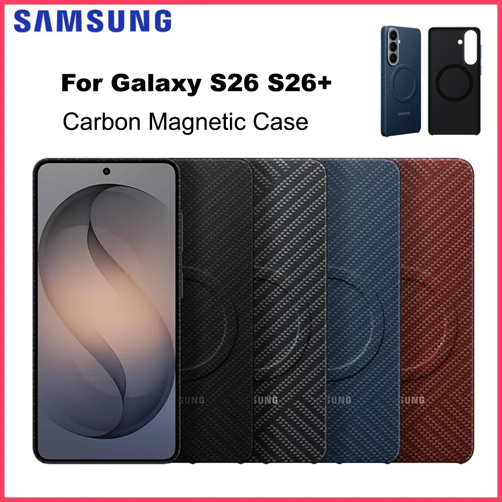 Original Samsung Galaxy S26 S26+ Carbon Magnet Case With Magnetic Ring Kevlar Protective Case for Galaxy S26 S26+