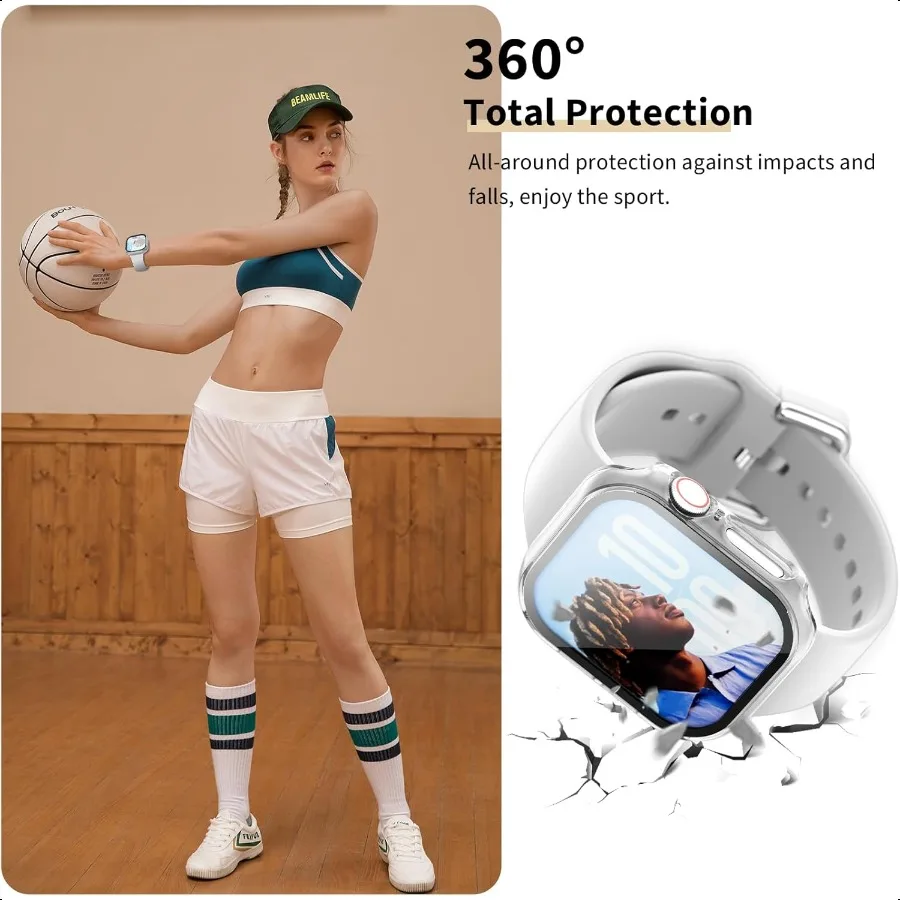 5 عبوات لساعة Apple Series 9 8 7 مع واقي شاشة 45 ملم من البولي كربونات الصلب وغطاء حماية رفيع للغاية مع درجة حرارة مدمجة