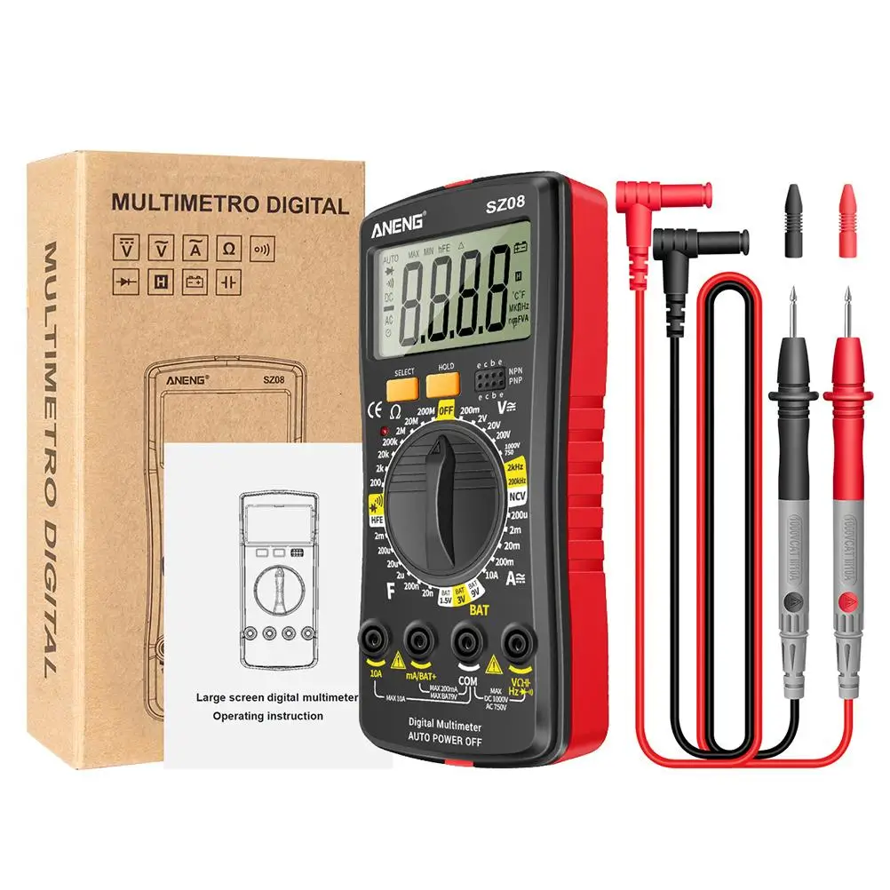 Digital Multimeter Circuit Tester Kit Continuity Rubber Probe Voltage Current Meter Automotive Household Electrical