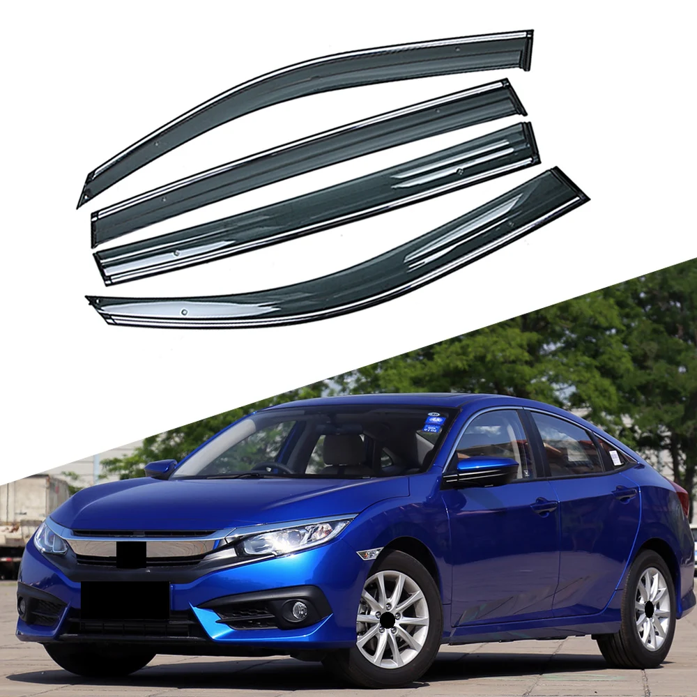 For HONDA CIVIC 10th Generation 2016-2019 Car Window Sun Rain Shade Visors Shield Shelter Protector Cover Trim Frame Sticker