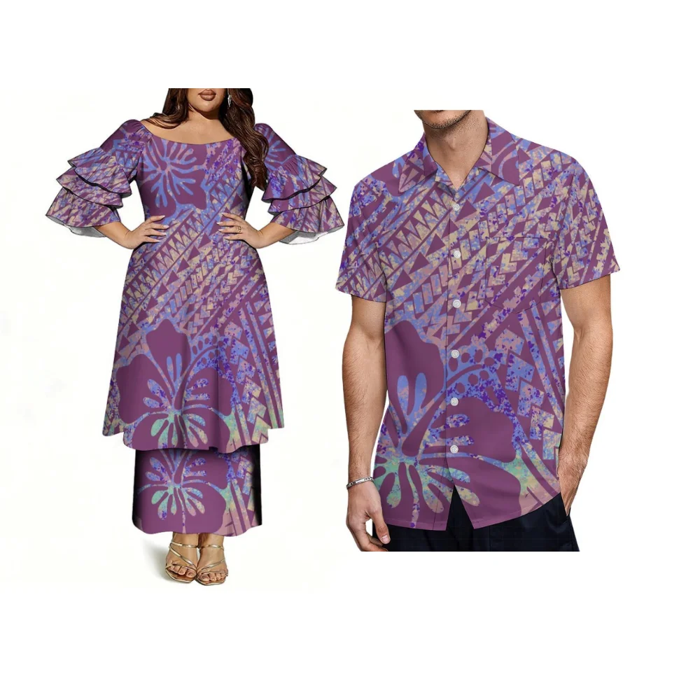 

Праздничное платье для пар в полинезийском стиле пулетаси с цветочным принтом на заказ — женское платье-костюм с трехслойными рукавами