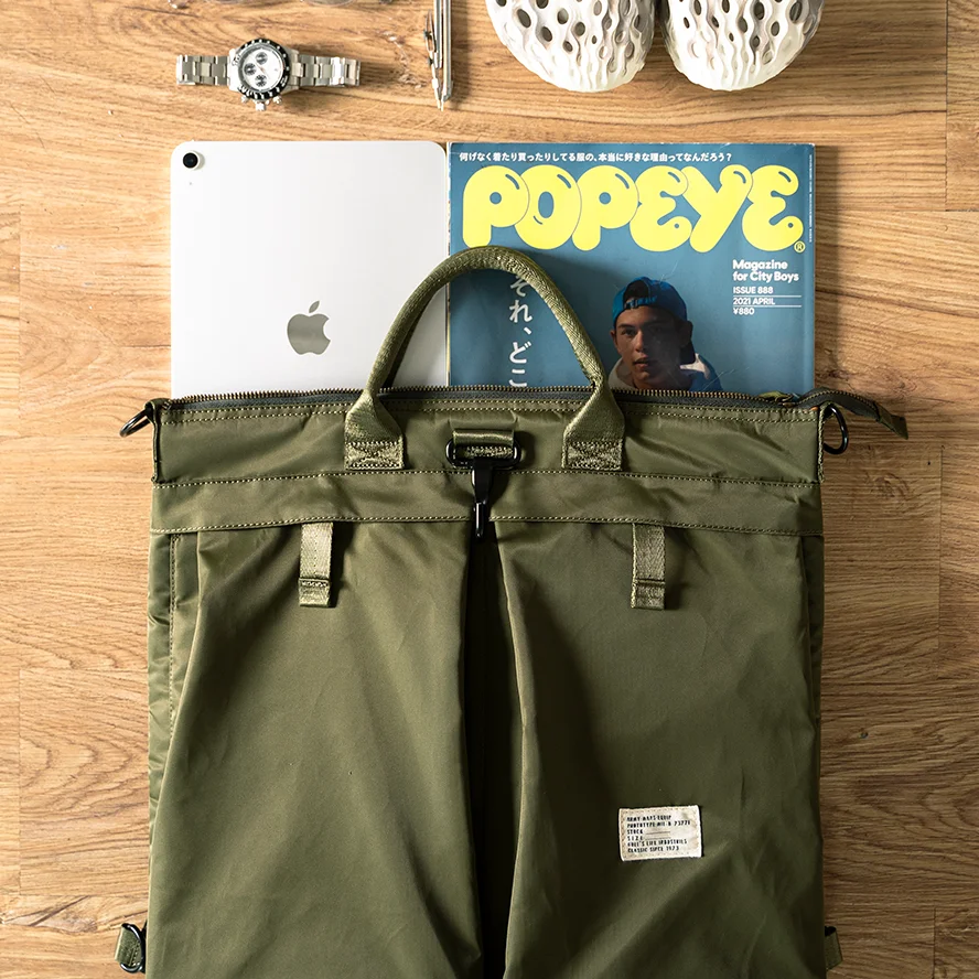 Vintage Military Green Pilot Helmet Bag for Men Large Capacity Commuter Tote Retro Aviator Crossbody Shoulder Bag with Handles
