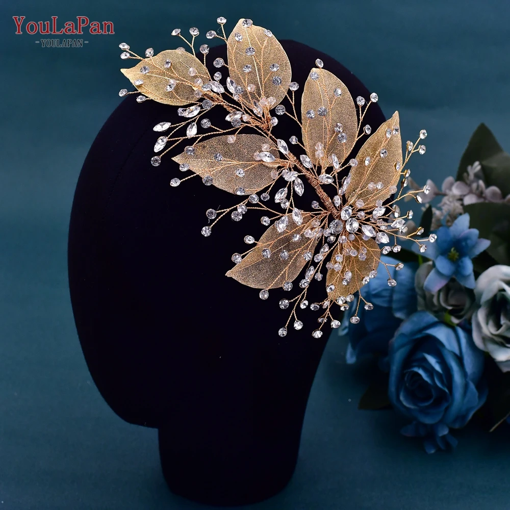 YouLaPan HP285 Bridal Headpiece Rhinestone Woman Headdress Leaf Shape Side Hair Piece Brides Headband Wedding Hair Accessories