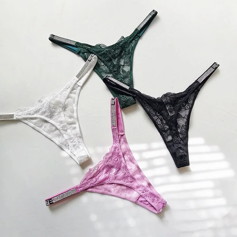 Lace Sexy Girls Women Panties Seamless Underwear Rhinestone G String Letter Transparent Thong For Female Low Rise Ladies Briefs