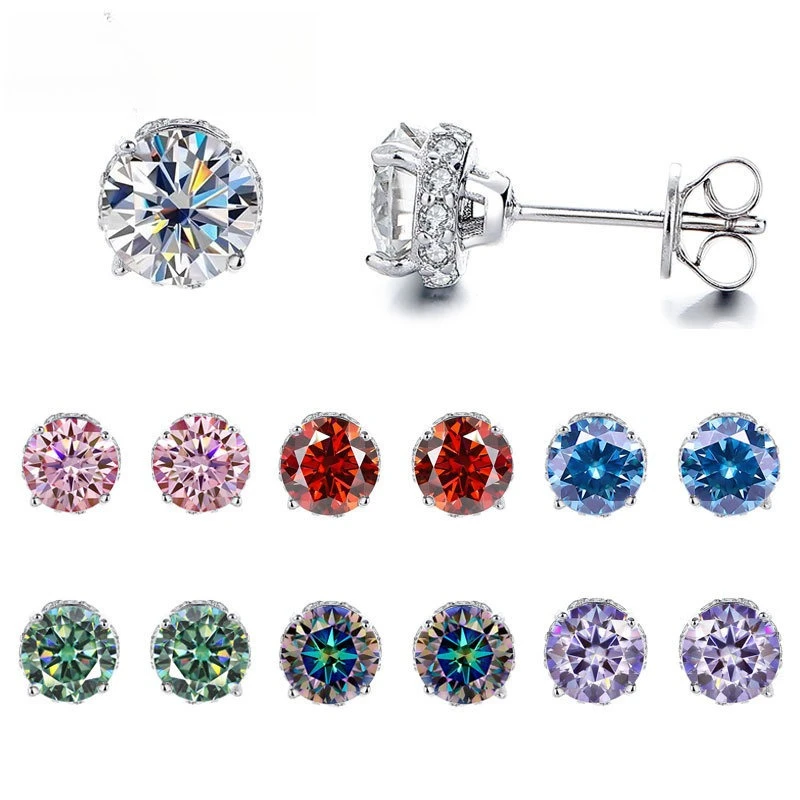 

Серьги-гвоздики из стерлингового серебра S925, классические, с четырьмя крапанами, с небольшой инкрустацией муассанитом, цветные, с имитацией бриллиантов, для женщин