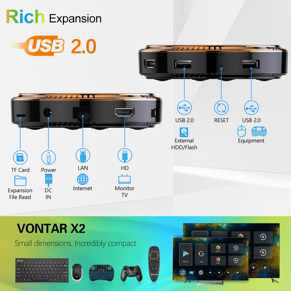 VONTAR X2 Smart TV Box Android 11 Amlogic S905W2 4GB 64GB يدعم 4K 60fps AV1 2.4&5G Wifi BT4.0 مشغل الوسائط 2G16G Set Top Box
