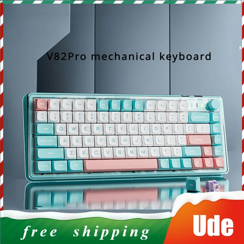 

EWEADN V82pro Wireless Mechanical Keyboard with Knob Three-mode RGB Ergonomic Design Customized Mac Win Office Hot Swap Keyboard