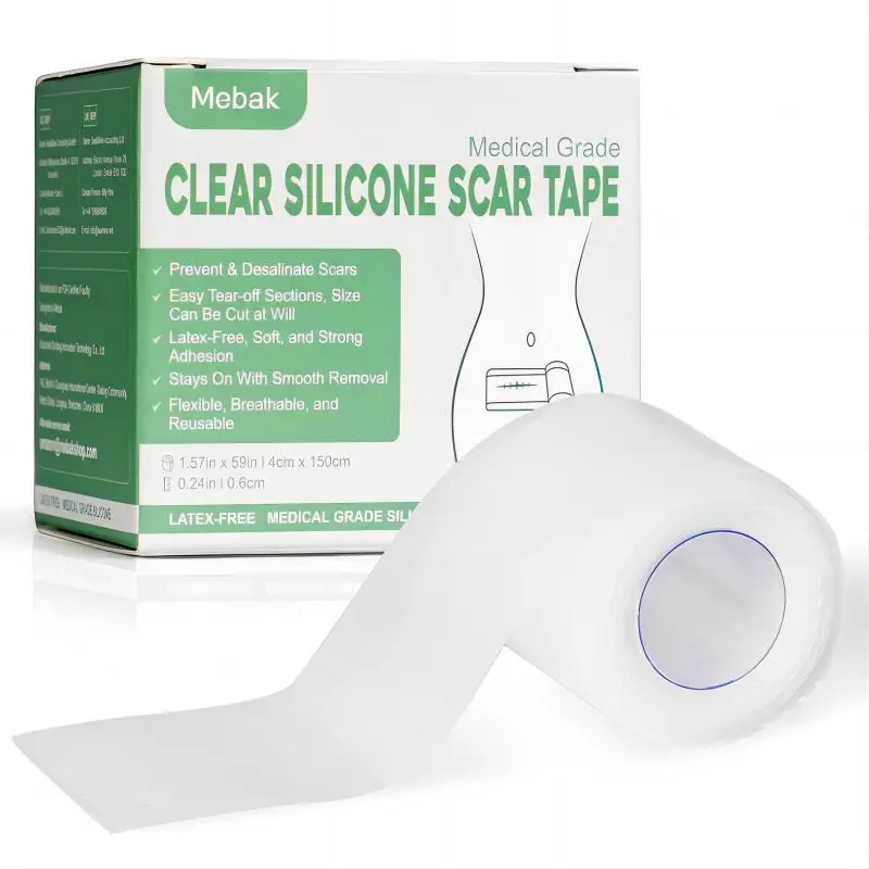 Mebak Clear Silicone Scar Patch for C-Section Keloid Surgery Burn Acne Skin Care Reusable Painless 1.6x60 Inch Scar Repair Tape