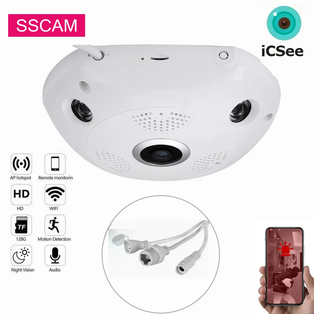 

5MP Wireless IP Dome Camera P2P iCSee Wifi 180 360 Degree Wide Angle ONVIF Video Audio Surveillance CCTV Camera 20M Infrared