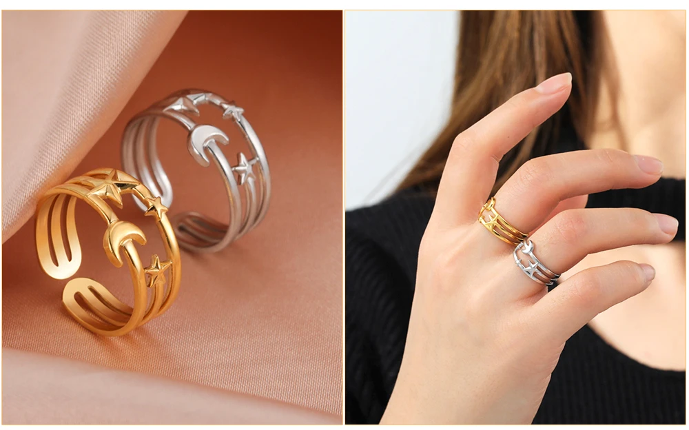 Edelstahl Offene Ringe für Frauen Geometrisches Herz Weizenähren Verstellbarer Fingerring Modeschmuck Geburtstagsgeschenk Großhandel – Detail 10