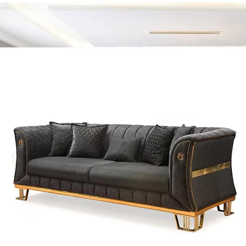 # High End Seats Couches Luxury Living Room Sofa Up-holstered Living Room Furniture Gold Decor Sofa Set Furniture