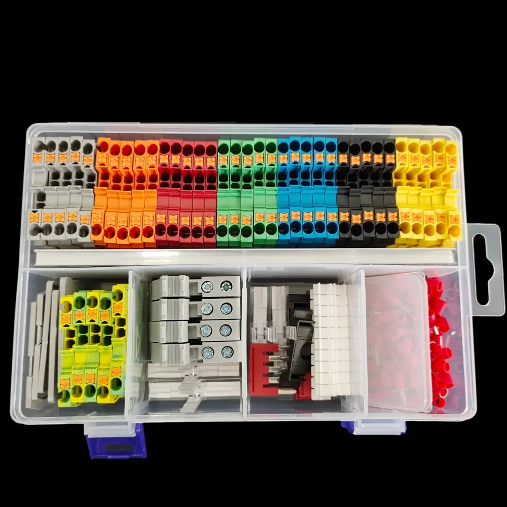 

PT2.5 Din Rail Terminal Block 12AWG Push-in Spring Contact End Cover Stop Jumper Bridge Marker Strip Assembly Combined Kit