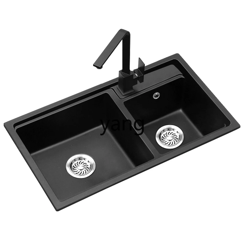 L'm quartz stone sink large double sink black vegetable basin dishwasher granite table