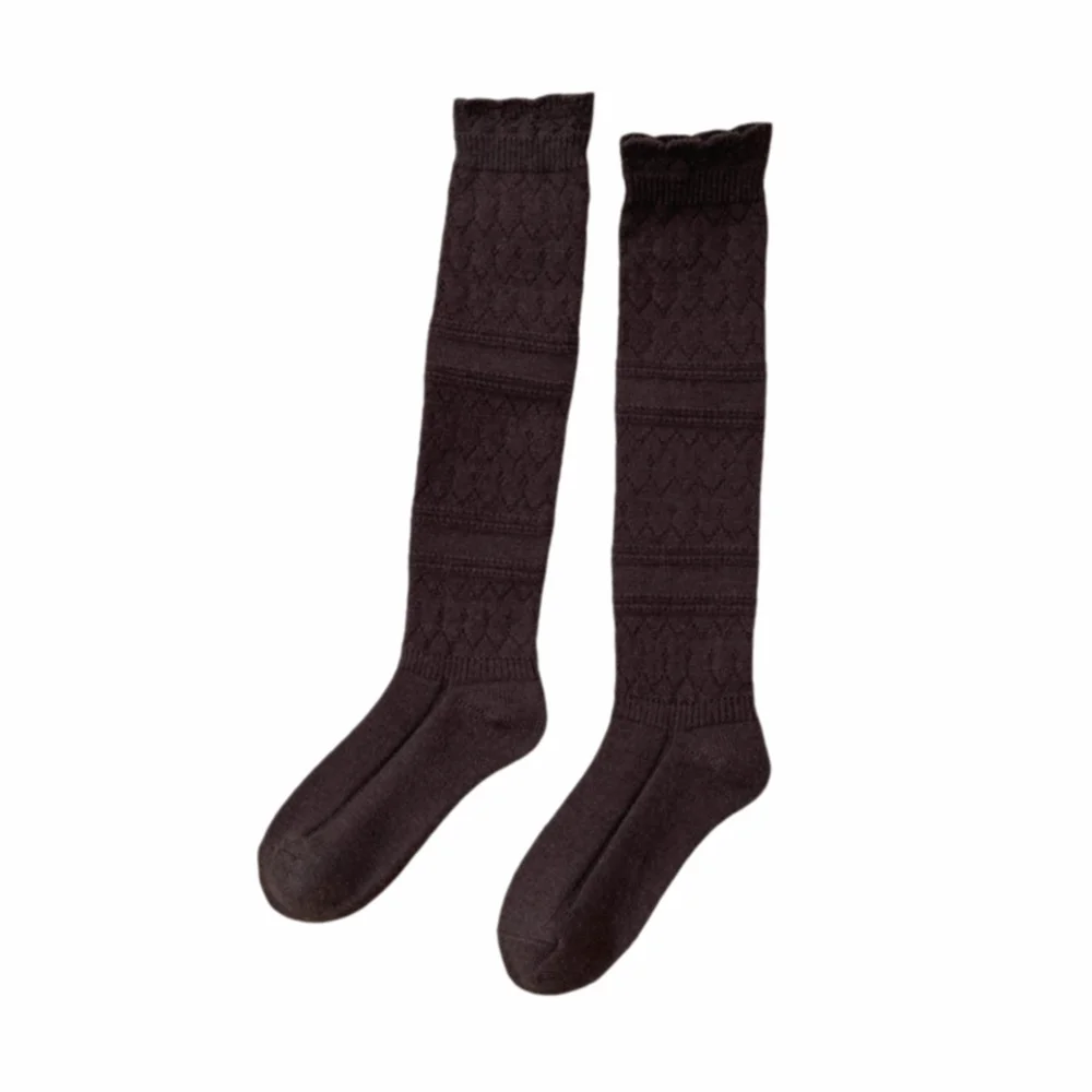 

Solid Color Autumn Knitted Socks Elastic Comfortable Women's Long Socks Hollow Out Soft Girl's Stacked Socks Harajuku Street