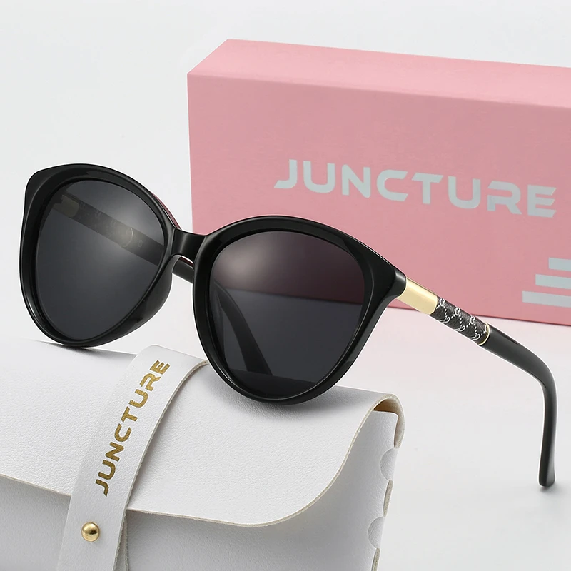 JUNCTURE Polarisierte Damen-Sonnenbrille, modische Cat-Eye-Sonnenbrille, schwarze Damenbrille, Party- und Urlaubsgeschenke, Sonnenbrille für Damen