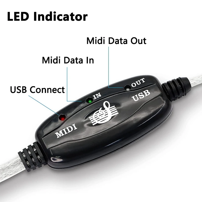 Usb Midi Kabel Adapter, Usb Type Een Man Naar Midi Din 5 Pin In-Out Kabel Interface Met Led-Indicator Voor Muziek Toetsenbord