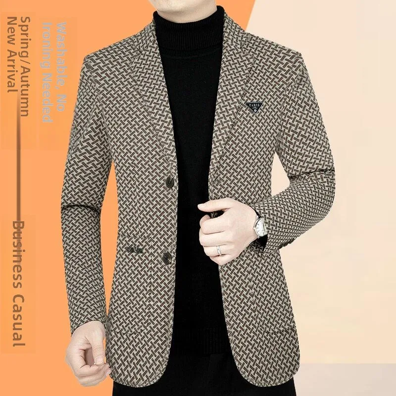

Busin Casual Men's Suit Jaet Spring Autumn New Sle Dad Clothes Polyester Fiber Thiened Single Breasted Casual Wear