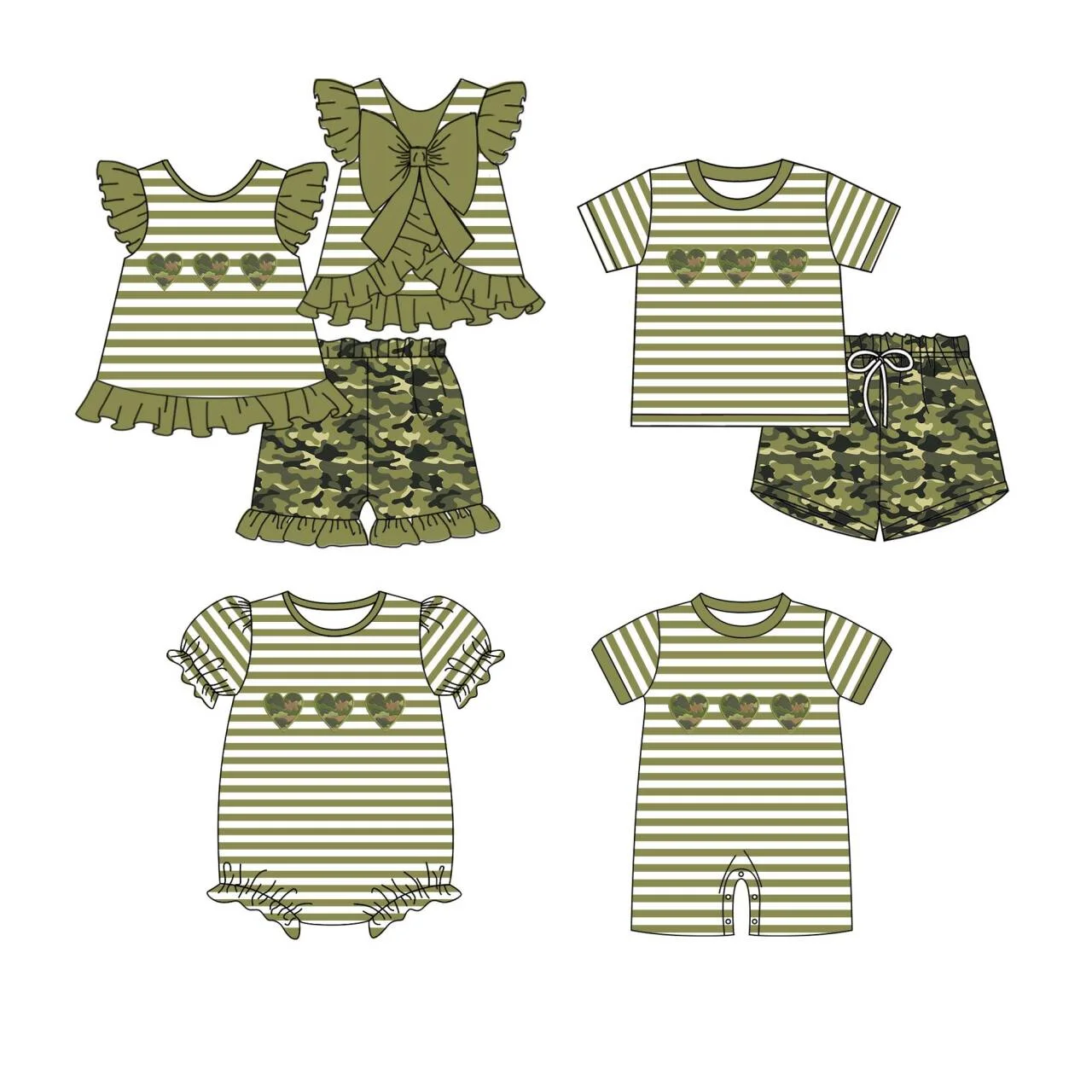 New children's set pear color printed shorts lace girls boys striped shorts outfit baby short-sleeved elastic jumpsuit