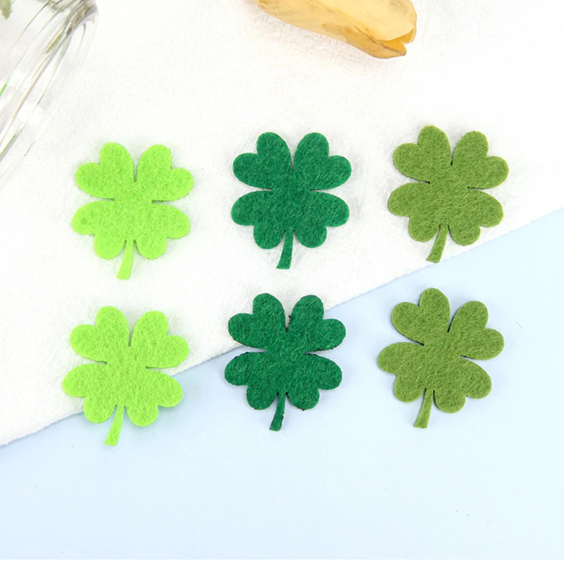 100 Stück 3*3,7CM St. Patrick's Day Filz Vierblättriges Kleeblatt Grünes Blatt DIY-Zubehör für Festliche Heim- & Partydekoration – Detail 2