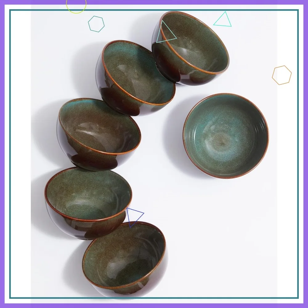 

Set of 6 Stoneware Cereal Bowls, 22 Oz Soup Bowls for Snacks and Meals, Dishwasher & Microwave Safe in Brown and Green