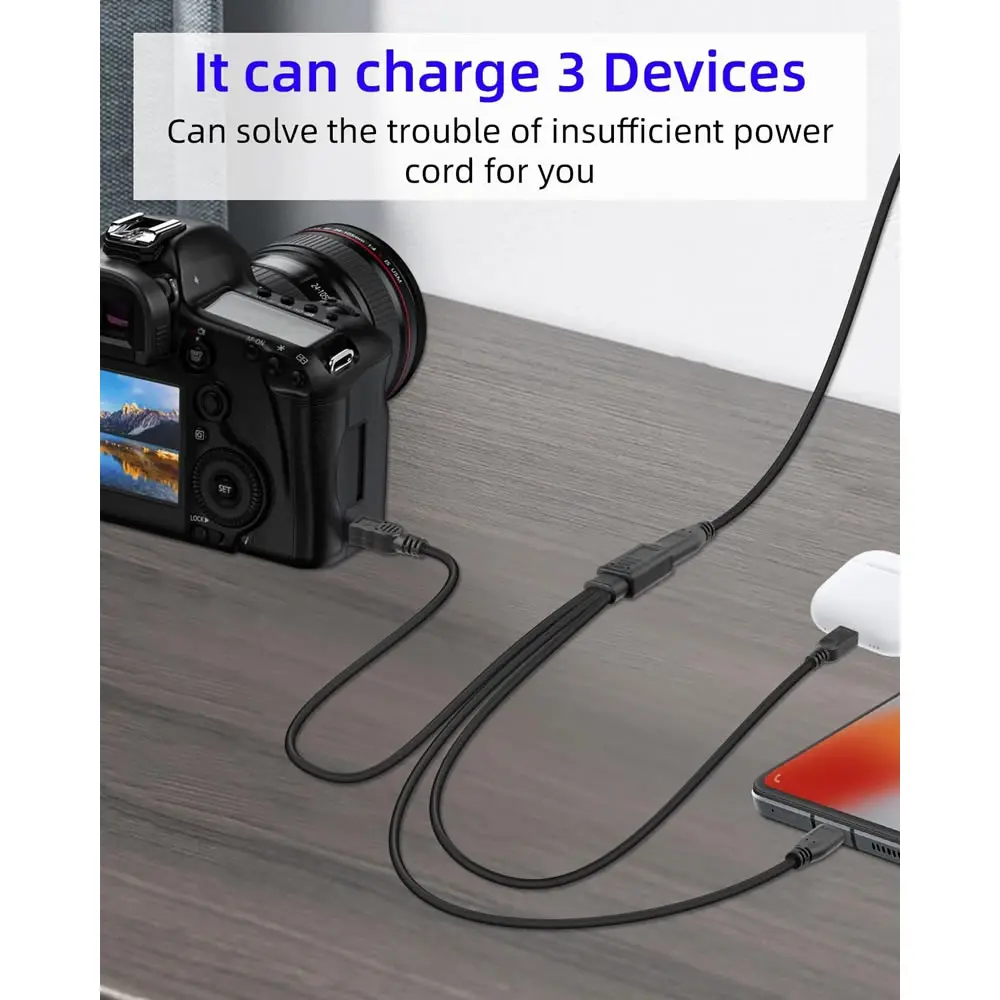 3 in 1 USB C Splitter Cable Type-C Extension Cable USB-C Female to Type C / Micro USB / Mini USB Multiple Devices Charging Cord