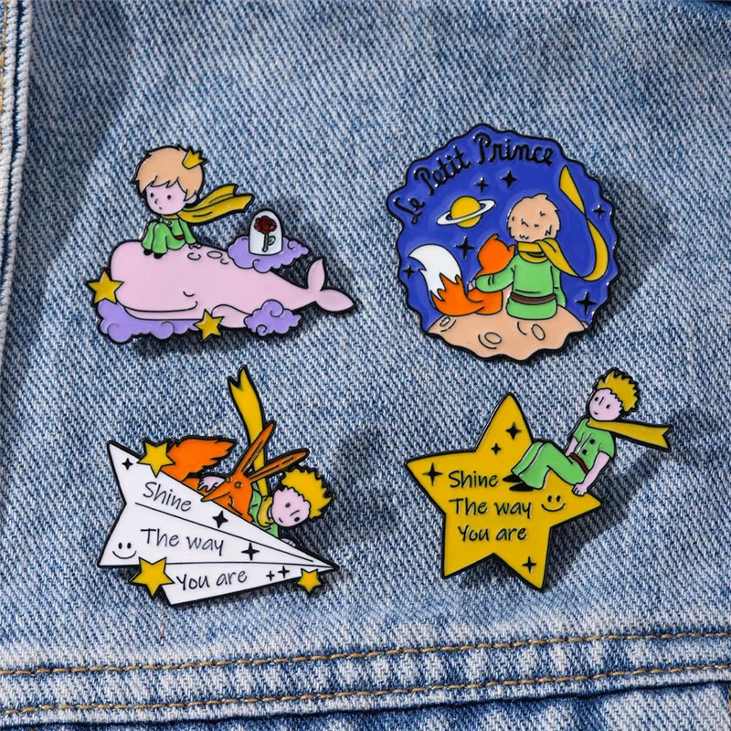 Shine The Way You Are Creative Letters Quotes Brooches Cartoon Movie Prince Character Lapel Pins Fox Badges Backpack Jewelry