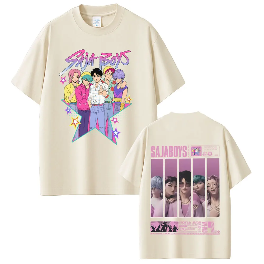 

Movie Kpop Demon Hunters Saja Boys Double Sided Print T-shirt Men Women Cartoon Fashion Oversized T Shirt Male 100% Cotton Tees