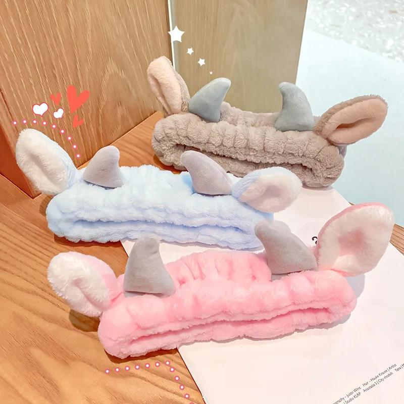 Winter Korean Cute Horn Hair Band for Women  Steamed Cat-ear Shaped Bread Face Wash Hair Band Fashion Cute Versatile Headdress