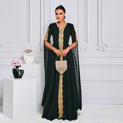 Women's Clothing Dubai Abaya Luxury Black Solid Muslim Fashion Islamic Turkey kaftan Long Sleeve V Neck Long Maxi Dresses