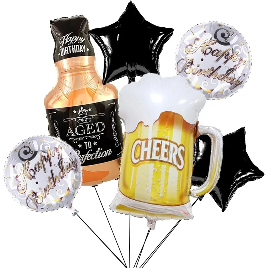 Juego de 6 globos con forma de taza de cerveza, botella de whisky, globos con forma de taza de cerveza, fiesta de verano, Festival de cerveza, fiesta de cumpleaños