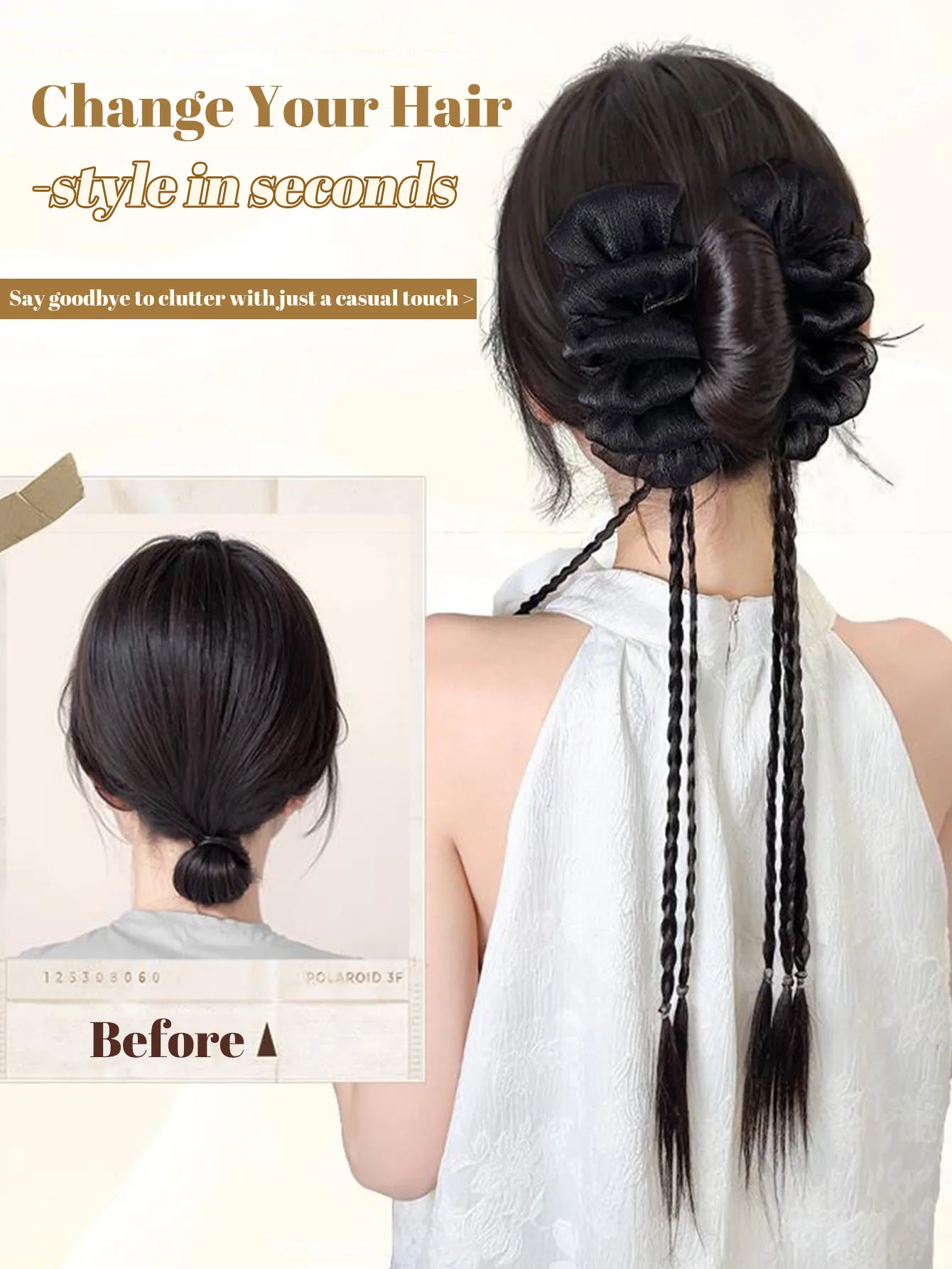 OLACARE Synthetic Messy Hair Bun Braid Clip High Ponytail Hair Accessories Black Half Hair Claw Clip Hair Extensions