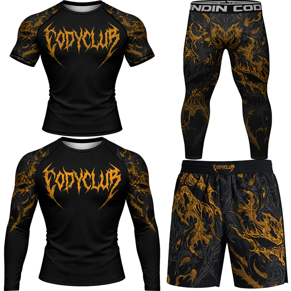 New Rash Guards BJJ Muay Thai Shorts T-Shirts Men's BJJ No Gi Sets Boxing Rashguard T-Shirt Fight Leggings with Anti-UV UPF50