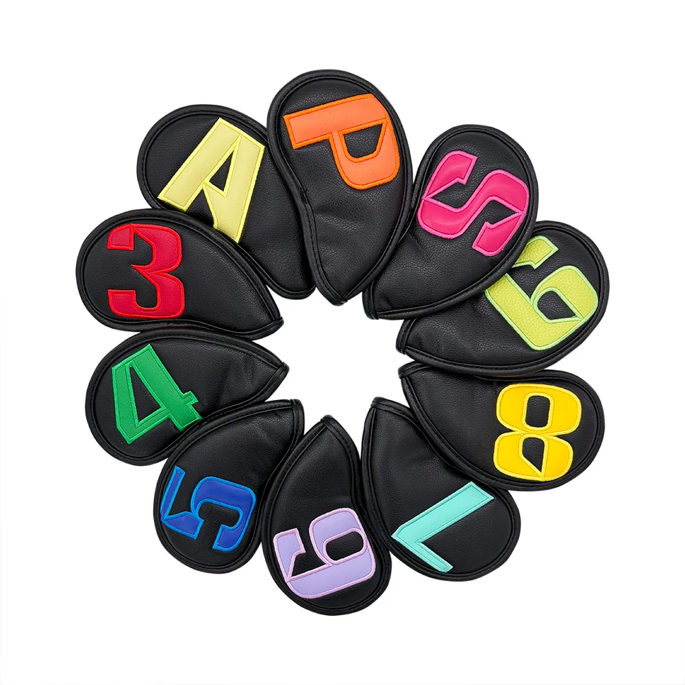 10Pc/Set Colorful Number Golf Iron Covers Golf Club Head Covers Headovers Wedges Covers (3-9 P A S) Golf Accessories