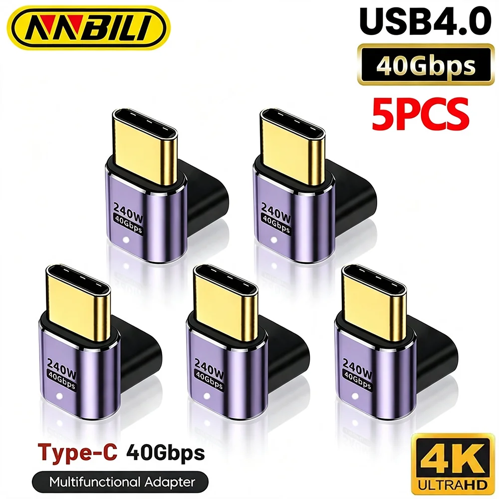 Image of NNBILI 5-teiliger USB-C-90-Grad-Adapter mit USB4.0 40 Gbit/s 240 W 8K@60 Hz Ladekompatibilität für Thunderbolt 3/4 MacBook DeCK Switch VR