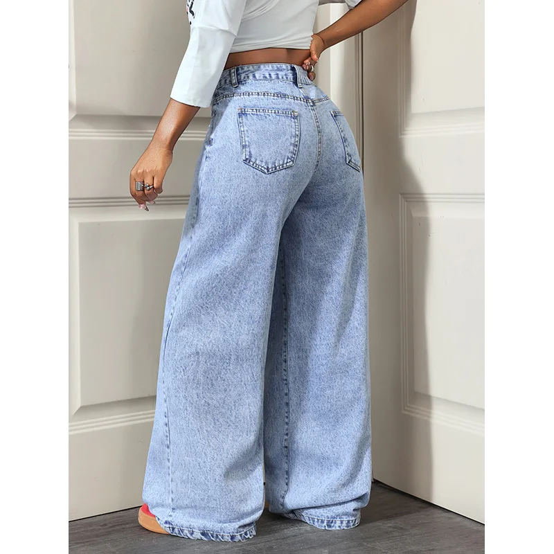 Benuynffy Asymmetrical Waist Split Baggy Jeans Women American Fashion Y2k Vintage Streetwear Casual Female Wide Leg Denim Pants
