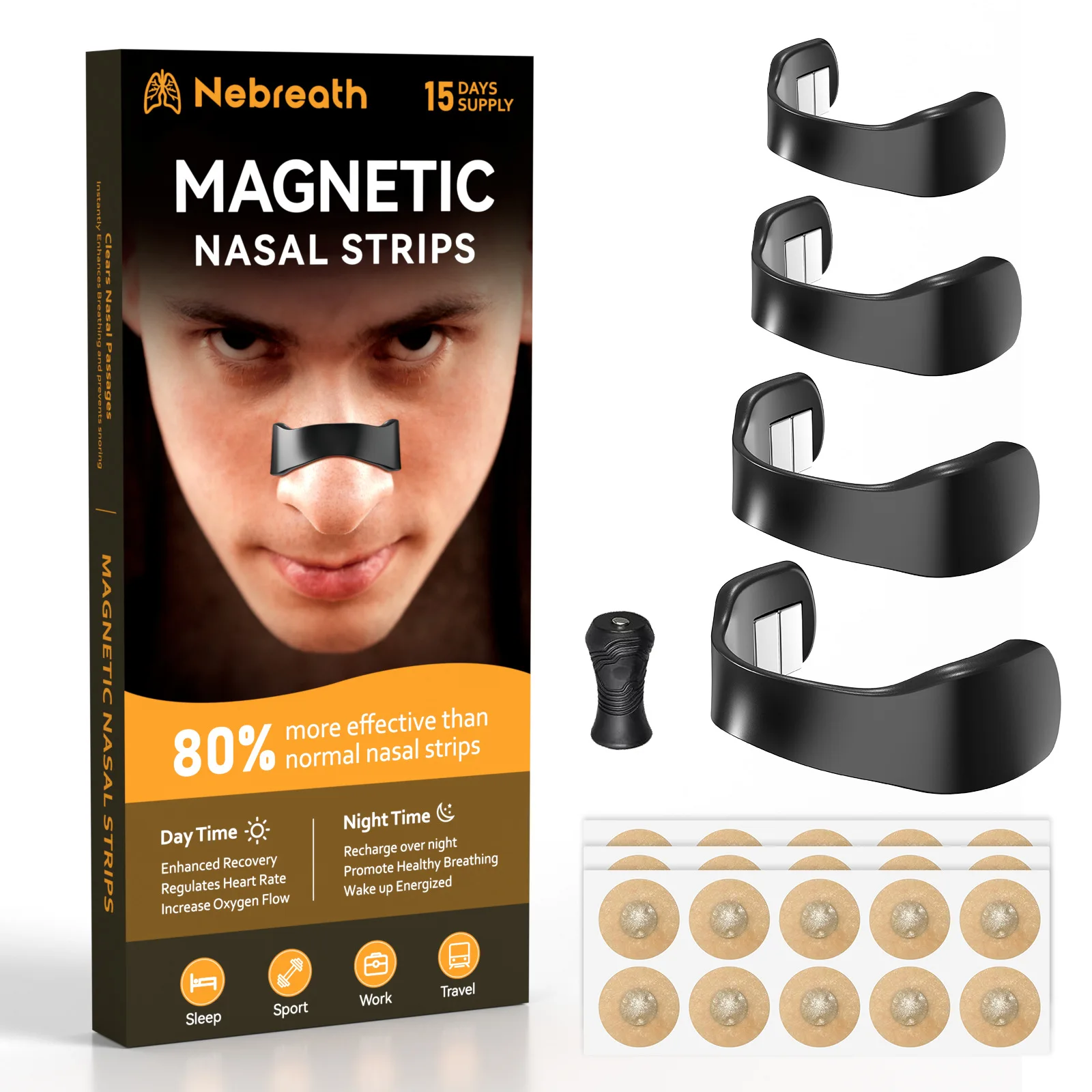 Магнитный назальный расширитель, комплект для снятия фаршированного носа, полоски для дыхания, увеличивающие воздуховод кислорода, остановку храпа, способствует глубокому сну, пластырь