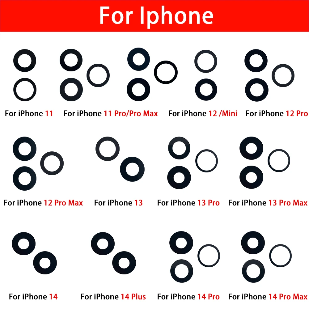 Good Back Rear Camera Glass Lens For iPhone 11 12 13 14 15 16 17 Pro Max Plus Mini Air With Adhesive