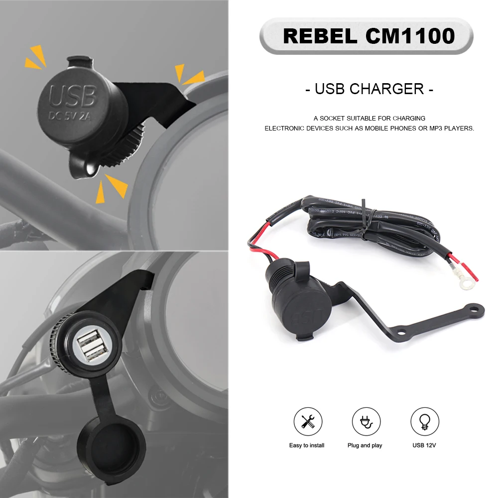 

For Honda REBEL CM1100 CM 1100 USB Motorcycle Charger Waterproof Dual USB Quick Supply Adapter Universal Charge for Phone - 2021